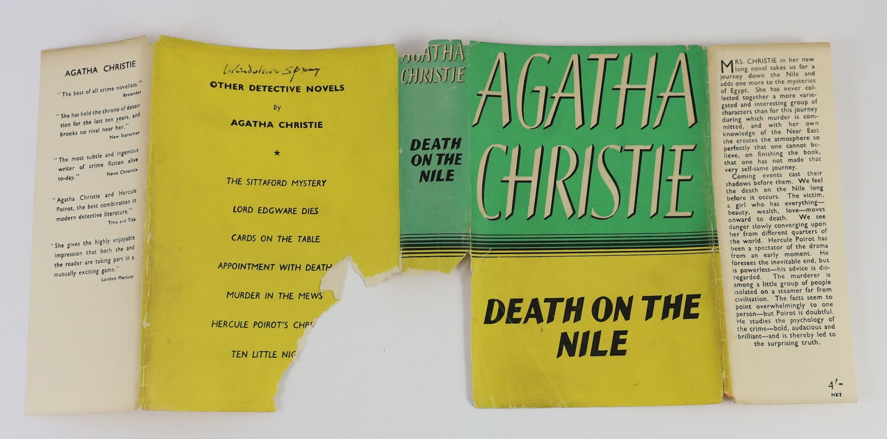 Christie, Agatha - 12 works - Partners in Crime, with torn d/j, with loss to spine and lower rear panel, nd, [1929], Death on the Nile, 2nd impression, in unclipped d/j, with loss to lower spine, 1938; Cards on the Table